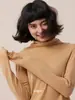 Saludo de Año Nuevo Rojo 100% Lana Pura Sin Costuras Una Pieza Cuello Alto Ajustado Camiseta de Base para Mujer Otoño e Invierno