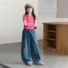 Pantalones anchos de estilo americano con graffiti para niñas, nuevo modelo de otoño 2026, pantalones rectos ajustados para niños mayores, jeans para niños, pantalones largos