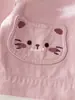 Chaqueta de Mezclilla de Otoño para Niña con Aplicación de Gato de Dibujos Animados, Bolsillo, Cuello Campana, Cierre de Botones, Top Elegante y Versátil