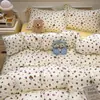 Lindo Juego de Cama de Cuatro Piezas de Gasa de Doble Capa de Algodón Acolchado para Hogar y Dormitorio, Adecuado para Todas las Estaciones