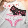 Lindo Estampado de Fresas Encaje Ropa Interior para Niña Cintura Media Cubre Cadera Bragas para Mujer Ropa Interior Cómoda y Transpirable 461