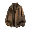 Otoño Invierno Nuevo Estilo Color Sólido Solapa Chaqueta de Cuero Motociclista Hombres Mujeres Marca de Tendencia Retro Americano Holgada Versátil Chaqueta Hip Hop