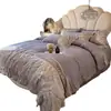 Conjunto de cama de luxo de quatro peças, 100% algodão escovado, grau A, para outono e inverno, com bordados de alta qualidade e capa de edredom e lençol de algodão puro, roupa de cama premium