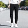 Pantalones casuales de seda de hielo para hombre de verano, delgados, blanco arroz, pantalones recortados, corte ajustado recto, pantalones deportivos para hombre