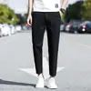 Pantalones Casuales de Seda Helada para Hombre de Verano Pantalones Finos de Nueve Puntos para Hombre Rectos Ajustados Pantalones Deportivos para Niños Estilo de Hombre
