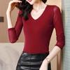 Camisa de malha com decote em V para mulheres, início da primavera, nova camiseta de renda, top feminino, véu, terno, camisa interna, roupas