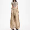 Pantalones Largos Casuales de Pierna Ancha con Puño, Estilo Callejero Americano Gris, Sueltos, Adelgazantes, de Longitud al Suelo, Modernos para Mujer