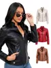 Moda europea y americana transfronteriza para mujer, AliExpress, chaqueta de cuero sintético con cuello alto, corte ajustado, prenda exterior ligera para primavera/otoño, chaqueta de motociclista para mujer
