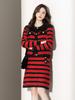 Traje Casual da Moda para Mulheres 2026 Outono e Inverno Novo Estilo Cor Contrastante Cardigã de Imitação de Visão Mangas Longas Malha Conjunto de Duas Peças Saia