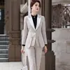 Terno Profissional Feminino Estilo Coreano Xadrez Moda Estilo Britânico Roupas de Trabalho Pequeno Terno Elegante Traje Vestido Outono e Inverno
