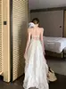 Vestido de cuello estilo francés para mujer, vestido largo sin espalda de verano para vacaciones junto al mar, super hada, elegante, holgado, falda línea A