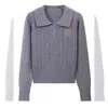 Suéter de punto de estilo británico a la moda con cuello polo para mujer, top interior bordado de nicho vintage para otoño e invierno, capa base de manga larga