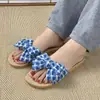 Moda de Tela Nuevo Estilo Lazo Zapatillas Domésticas de Algodón y Lino para Mujer Verano Domésticas de Suela Gruesa Zapatillas de Paja de Verano