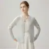 Cárdigan de punto para mujer con cuello redondo, mezcla de seda y cachemira, chaqueta de manga larga con botones de perla, diseño calado, capa interior de color liso