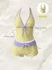 Colección Traje de Baño de Dos Piezas para Mujer Estilo Retro Americano con Lunares y Bloques de Color, Escote Halter, Moldeador y Favorecedor, Traje de Baño para Vacaciones en la Playa para Mujeres