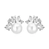 Brincos de Tarraxa Cheios de Zircônia Diamantada, Brincos de Pérola Artificial, Brincos de Luxo Leve de Alta Qualidade, Acessórios Versáteis e Elegantes para Mulheres