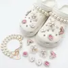 Charms para sapato Croc DIY corrente de pulseira de flor de pérola tridimensional flor de sapato estilo balé removível acessório de sapato decoração