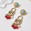 Pendientes de Gota de Agua de Esmalte Colorido Transfronterizos Europeos y Americanos, Pendientes de Lujo Ligero de Gama Alta, Accesorios de Oreja Exagerados Estilo Vintage al por Mayor
