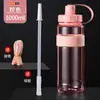 Botella de Agua Grande de Plástico Resistente a Altas Temperaturas, Taza Deportiva Portátil para Exteriores, Botella Espacial con Popote Resistente a Altas Temperaturas