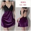 Camisón de terciopelo y encaje con escote en V profundo y copas, sin espalda con cordones, mangas de campana, bata, conjunto para el hogar para mujer 6668