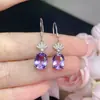 Aretes de Amatista Natural con Excelente Corte y Color Fuego, Plata 925 Incrustada con Piedra al Descubierto 7*9mm, Natural Puro, Soporte para Identificación