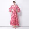 2025 Transfronterizo Amazon Europeo y Americano para Mujer Vestido Elegante con Estampado Romántico Francés, Cintura Ajustada, Adelgazante, con Cordón