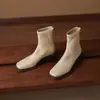 Botas Elásticas de Cuero Super Elástico para Mujer Botas Adelgazantes Otoño Nuevo Punta Cuadrada Tacón Medio Grueso Cierre Trasero Botines Cómodos Botines Elásticos para Mujer