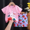 Traje de verão infantil com shorts de manga curta, camiseta de algodão para meninos e meninas, bebê fino, roupas infantis novas 2025, tesouro masculino atacado