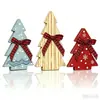 Navidad Nuevo Árbol Pequeño de Madera de Puntos Set de Tres Piezas Adorno Decoración de Cuadros con Lazo Adorno de Escritorio