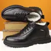 Sapatos de algodão de couro genuíno masculinos de inverno masculinos com forro de fleece quentes de algodão e couro casuais sapatos de pai de meia-idade espessados sapatos de inverno para meia-idade e idosos