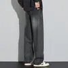Jeans rectos de alta calle americanos para hombre, nuevos pantalones casuales de pierna ancha holgados lavados vintage de otoño