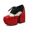 Tallas 35-48, Tacón Ultra Alto, Boca Baja, Charol, Tacón Cuadrado Zapatos de Salón para Mujer, Adecuados para Todas las Estaciones, Zapatos de Salón de Moda para Mujer con Plataforma con Cordones