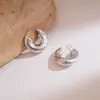 Pendientes de Plata con Plisado de Aguja Europea y Americana en Forma de C, Pendientes de Gama Alta de Nicho, Pendientes Exagerados Personalizados con Temperamento para Mujer