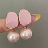 Pingente Pérola Rosa Retrô Argola de Orelha Triângulo Não Perfurado Moda Feminina Popular Argola de Orelha Triângulo Não Perfurado Brincos Elegantes Franceses