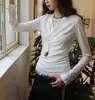 Top de manga larga Subo, mezcla de lana modal austriaca, ligero, suave y transpirable, cuello en V, cintura plisada, aspecto adelgazante
