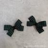 Grampo de cabelo infantil estilo coreano para outono e inverno, doce, fofo, para menina, xadrez verde escuro, laço pequeno, par de presilhas, presilha lateral, presilha para franja