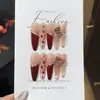 Pensamientos de TaoxiliRose Romance Invernal Rojo Vino Rosa Brillante Oro Rosa Ojo de Gato Estrella Circonita Diamante Uñas Portátiles
