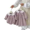 Vestido de Pana para Bebé Niña Otoño/Invierno Vestido de Manga Larga con Bordado de Lazo y Cuello de Muñeca Estilo Dulce de Princesa