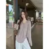Tiro Real Otoño Simple Holgado Temperamento Camiseta Top Mujer Versátil Estilo Coreano Suave Pegajoso Cardigan con Capucha y Media Cremallera 26434