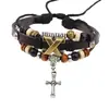 Pulsera Trenzada Multicapa para Hombre de Bicicleta Nueva Europea y Americana Cruzada de Piedra Negra Joyería de Cuero Retro de Moda