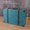 Maleta de madera de estilo europeo vintage, maleta de cuero antigua, caja de almacenamiento, pieza de exhibición para escaparates, accesorio para cine y fotografía, caja decorativa