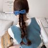 Denim Azul de Início de Outono! Novo Estilo Presilha Dupla Face Moldada de Denim para Menina, Presilha de Laço para Rabo de Cavalo