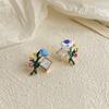 Pendientes de flor de gota de aceite esmaltado pintura al óleo para mujer, pendientes de temperamento dulce Mori, retro, de alta gama, joyería para la oreja al por mayor