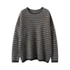 Camada base de tricô 100% cashmere puro para mulheres, com estilo descontraído, design simples, listras coloridas versáteis e mangas compridas