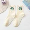 Meias Femininas para Primavera e Outono, Meias de Cano Médio com Estampas de Letras e Carinhas Sorridentes, Meias Tendência, Estilo Celebridade da Internet, Meias Estilo Coreano, Meias Esportivas Femininas