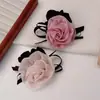 Elástico de Cabelo Scrunchie Rosa de Renda Suave Estilo Coreano para Meninas, Corda de Cabelo Doce com Laço Floral Acessório de Cabelo Elástico