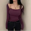 Camiseta de tirantes larga de dos piezas falsas sexy pura para mujer, de manga larga, de figura delgada, versátil, de Dongdaemun, Corea del Sur
