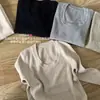 Busto grande cintura fina base justa malha suéter outono e inverno novo estilo gola redonda manga longa camiseta justa modeladora preto tamanho único cinza