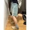 Shorts jeans rasgados de cor clara para mulheres, novo estilo de verão, corte solto, plus size, corte reto, modelador, perna larga, calça de comprimento médio