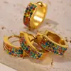 Oumika Otoño e Invierno Nuevo Gymnolium Donut Acero Inoxidable Circonita Pendientes Temperamento Chapado PVD Oro Verdadero 18K Pendientes